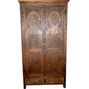 Carved Moroccan Cedar Armoire